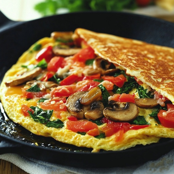 Omelette végétarienne aux poivrons, champignons et épinards