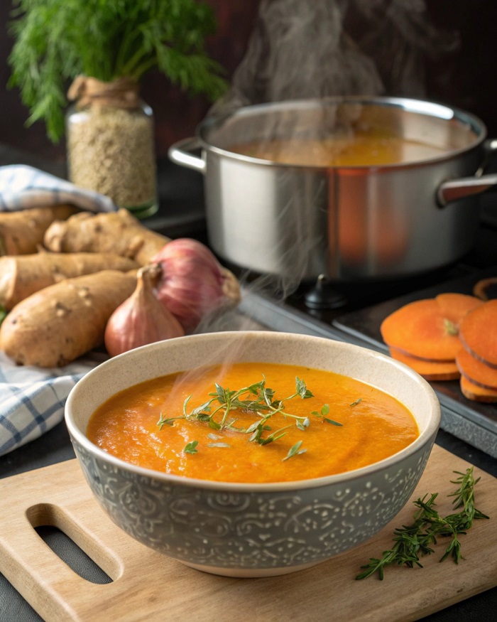 Soupe Crémeuse de Patate Douce & Gingembre