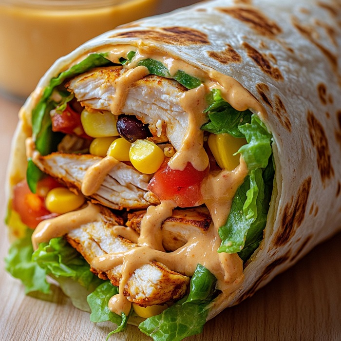 Burrito au poulet grillé, maïs et haricots noirs