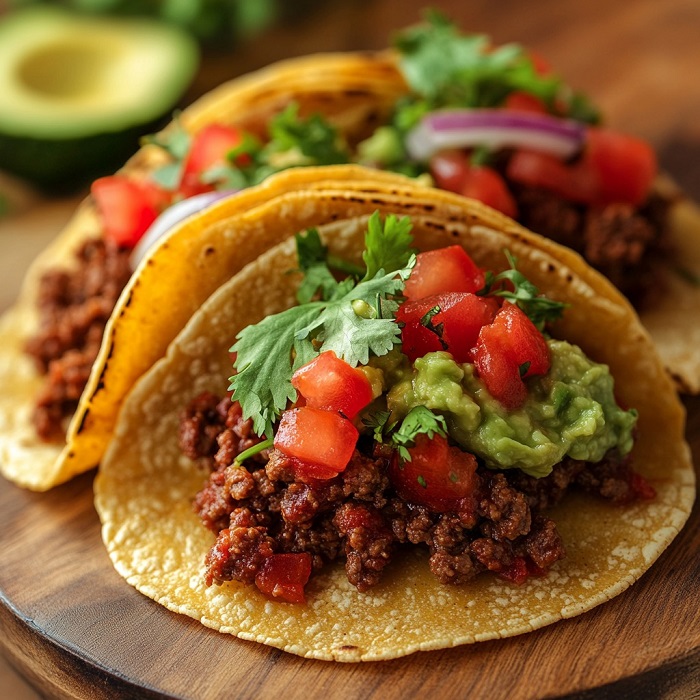 Tacos mexicains au bœuf épicé et guacamole