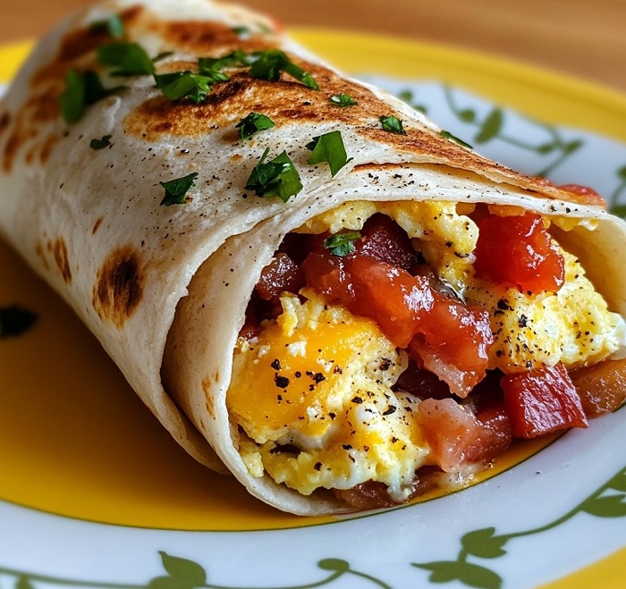 Breakfast Burrito Œufs, Bacon & Cheddar