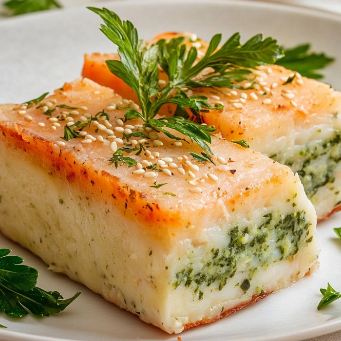 Bûche de cabillaud aux épinards