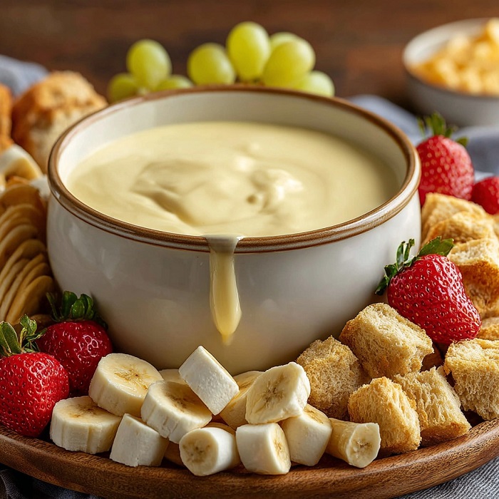 Fondue de chocolat blanc cosy aux fruits & brioche