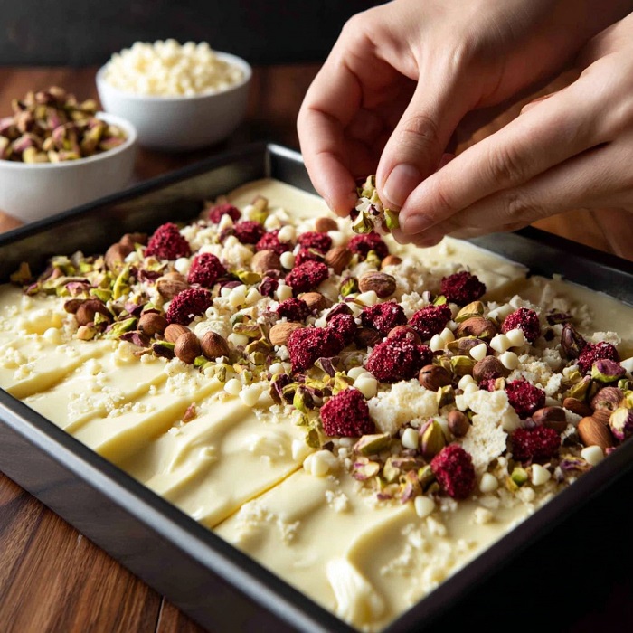 Tablette de chocolat blanc crousti-framboise & pistache à casser