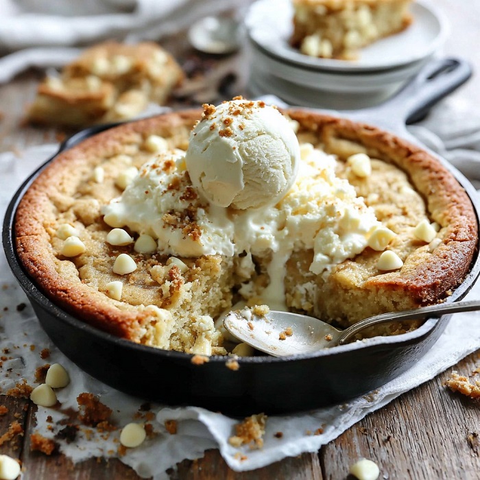 Blondie poêle au chocolat blanc & glace vanille
