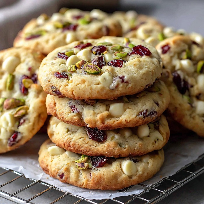 Cookies moelleux chocolat blanc, pistache & cranberries