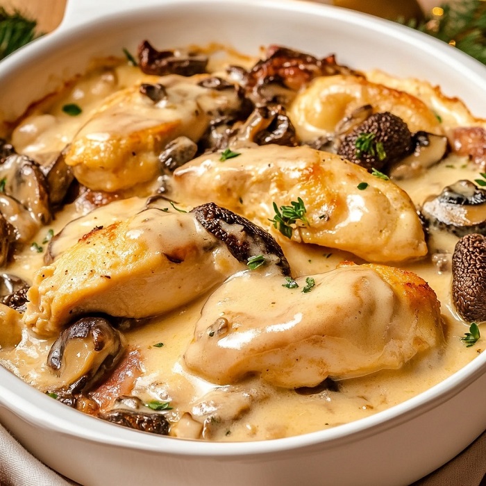 Cassolettes de suprême de volaille aux morilles et sauce crémeuse