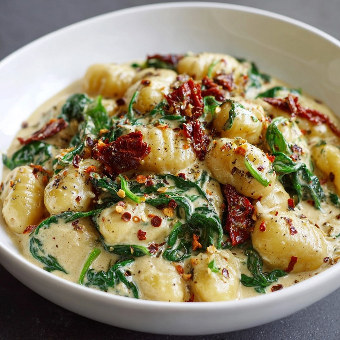 Gnocchis à la crème d’épinards et tomates séchées