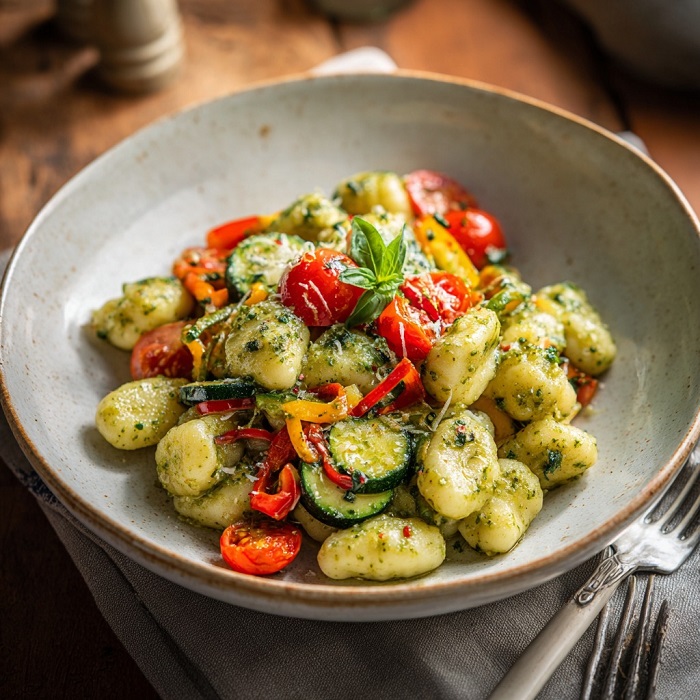 Gnocchis au pesto et légumes printaniers