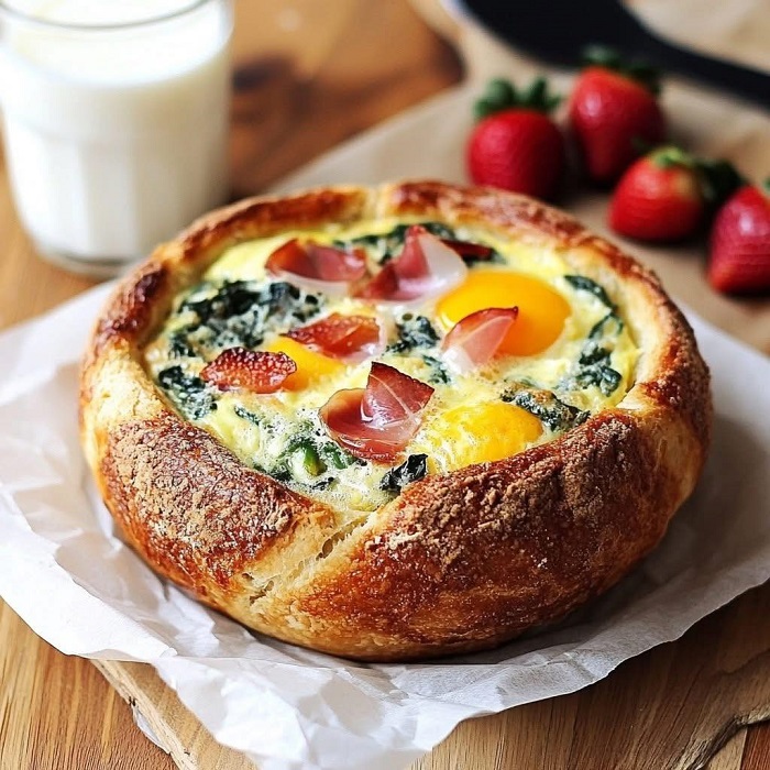 Pain cocotte farci aux œufs et jambon cru