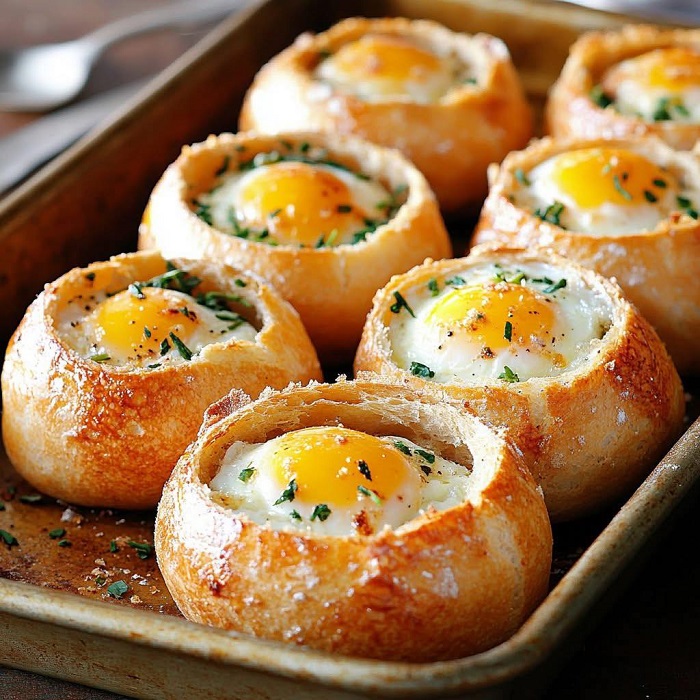 Petits pains œufs-fromage dorés au four