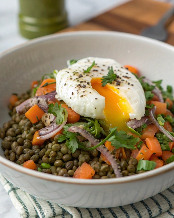 Salade belge de lentilles & œuf poché