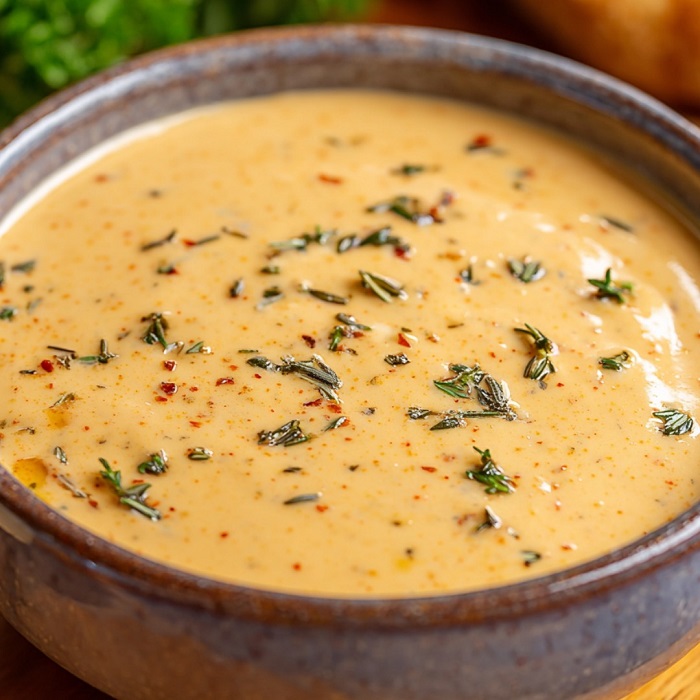 Sauce fondante au cheddar et au thym frais