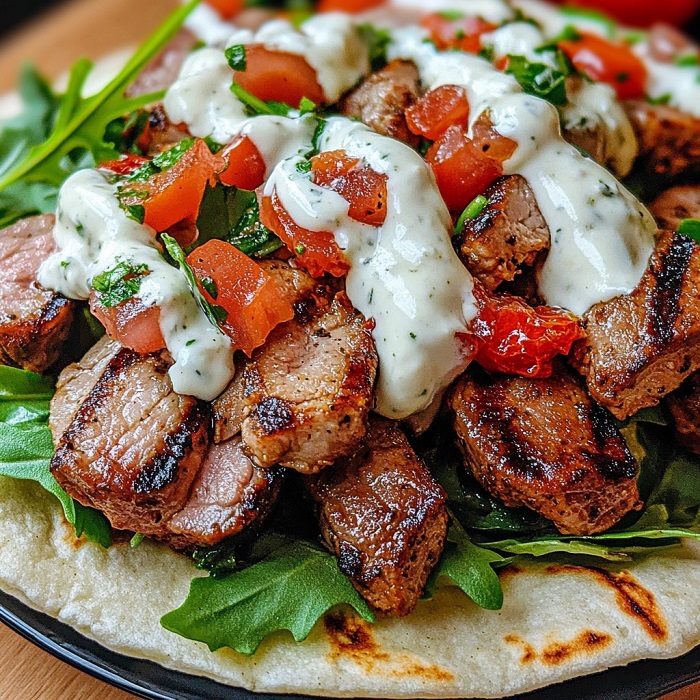 Shawarma de veau grillé à la roquette et tomates