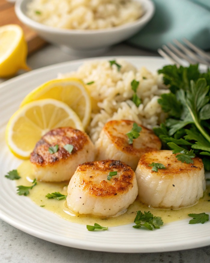 Saint-Jacques snackées au beurre citronné