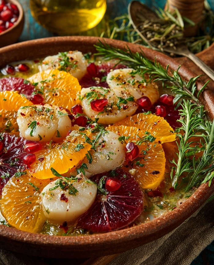 Carpaccio de Saint-Jacques aux Agrumes et à la Grenade