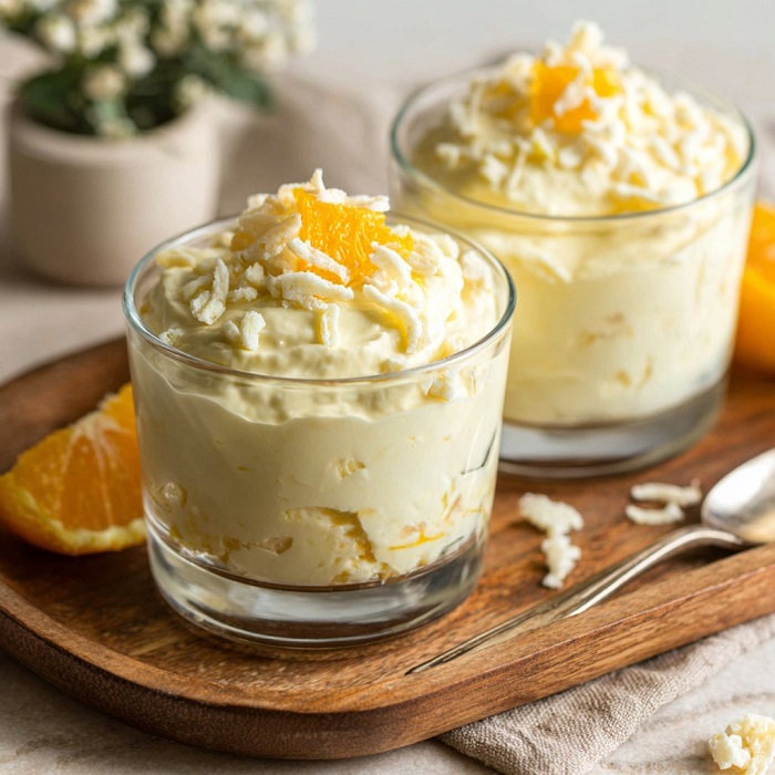 Mousse légère chocolat blanc & orange en verrines