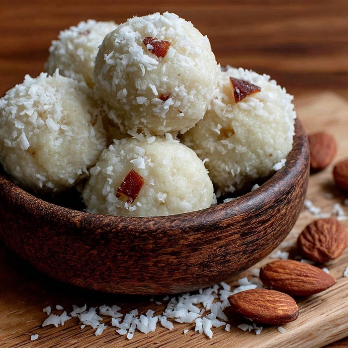 Bouchées énergie chocolat blanc, coco & amande