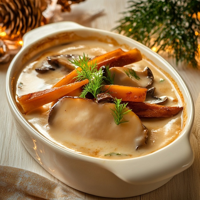 Cassolette de volaille aux champignons et légumes fondants