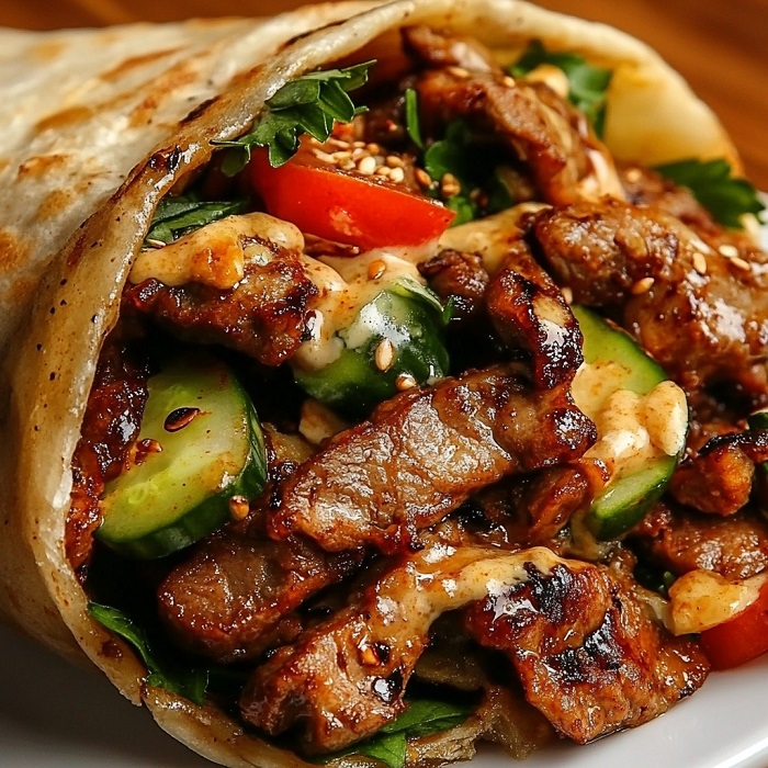 Shawarma de bœuf au miel-soja et légumes croquants