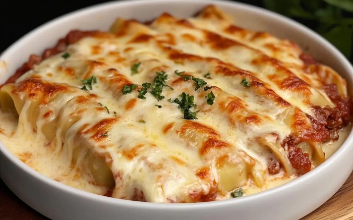 Cannelloni au bœuf et sauce mozzarella gratinée