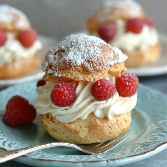 Choux à la crème mascarpone et framboises