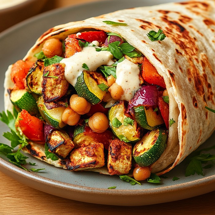 Shawarma végétarien aux pois chiches et légumes grillés