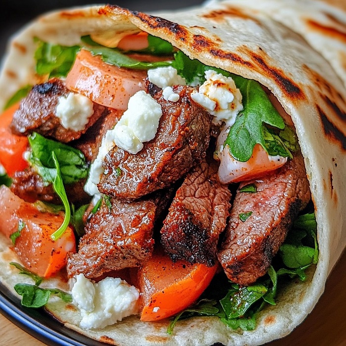 Shawarma de bœuf grillé à la roquette et feta