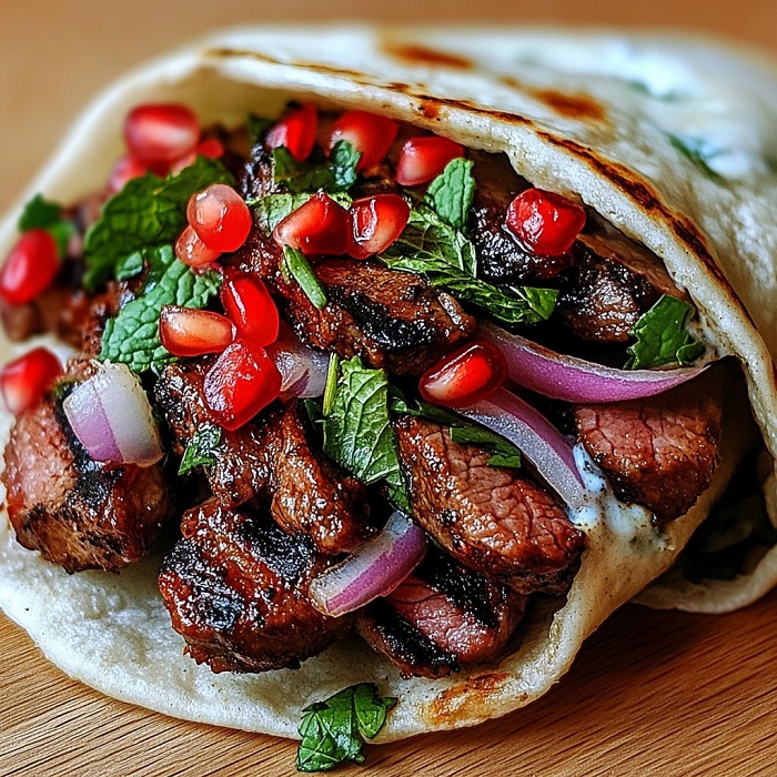 Shawarma d’agneau grillé à la menthe et grenade