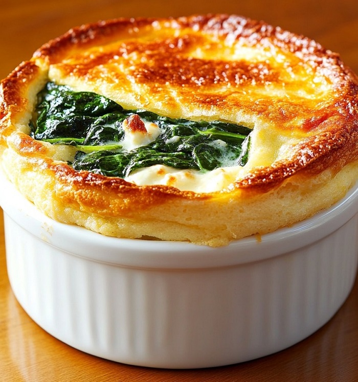 Soufflé aux épinards frais & chèvre crémeux