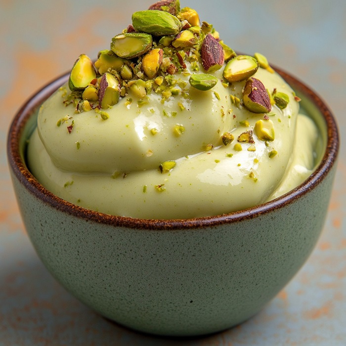 Crème pistache onctueuse, éclats de pistaches
