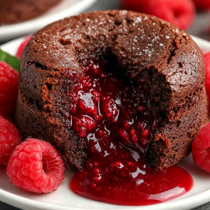 Fondant au chocolat noir, cœur fondant à la framboise