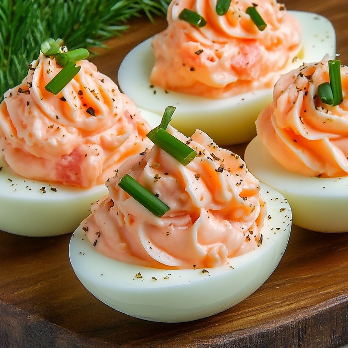 Œufs mimosa au saumon fumé et ciboulette