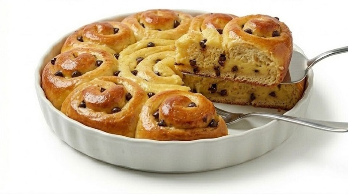 Gâteau chinois à la crème pâtissière et pépites de chocolat