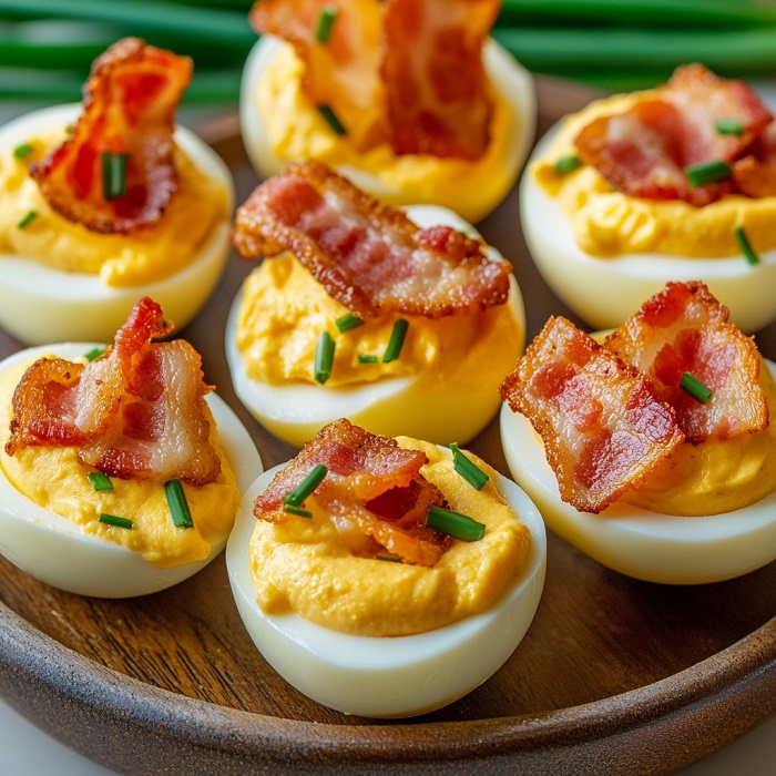 Œufs mimosa au bacon croustillant et à la ciboulette