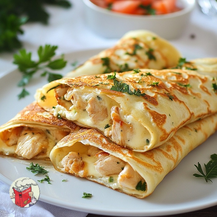 Crêpes fourrées au poulet et au fromage