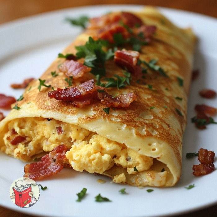Crêpe salée aux œufs brouillés et bacon
