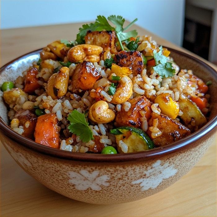 Riz sauté au poulet caramélisé & noix de cajou