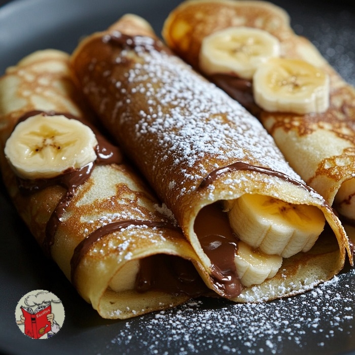 Crêpes fines et délicates fourrées au Nutella et aux bananes