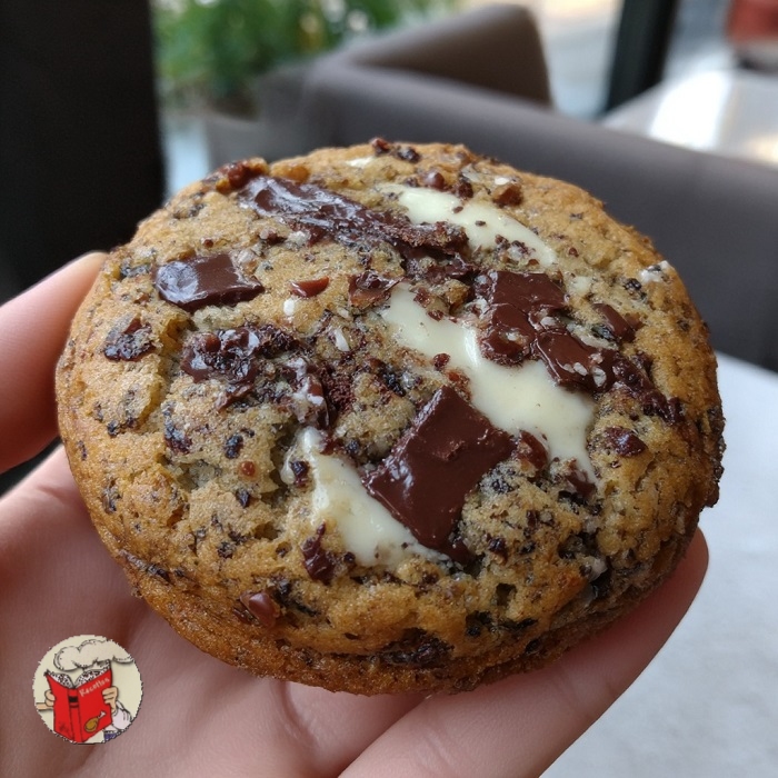 Cookie épais aux trois chocolats (noir, lait et blanc)