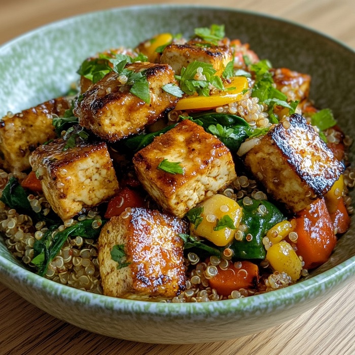 Bowl quinoa & tofu caramélisé aux légumes